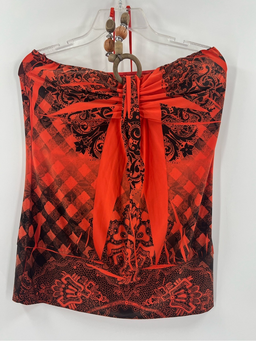 YoYo 5 Y2K Boho Beaded Halter Top Orange Black 2XL